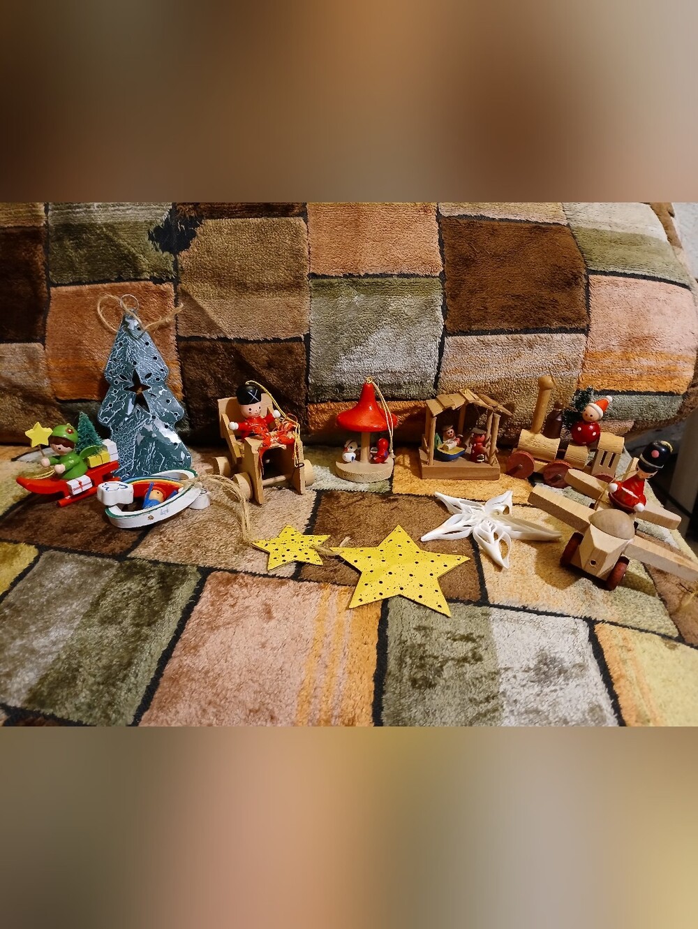 Handcrafted Wooden Holiday Ornaments - Assorted Rustic Colors